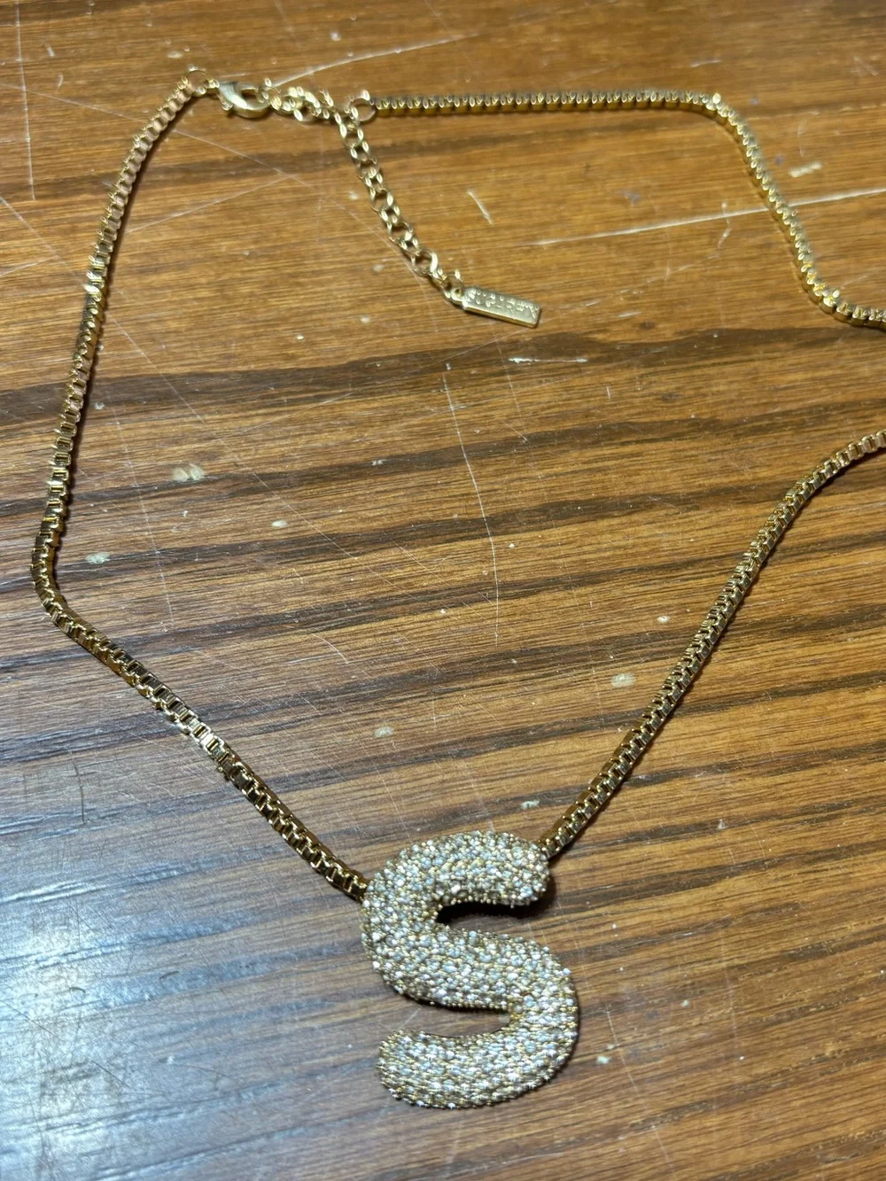 Sugarfix Gold tone 'S' initial pendant necklace with rhinestones